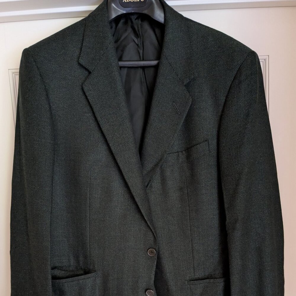 Chester Barrie for Harrods 100% Cashmere Dark Green Herringbone Sport Coat 42R